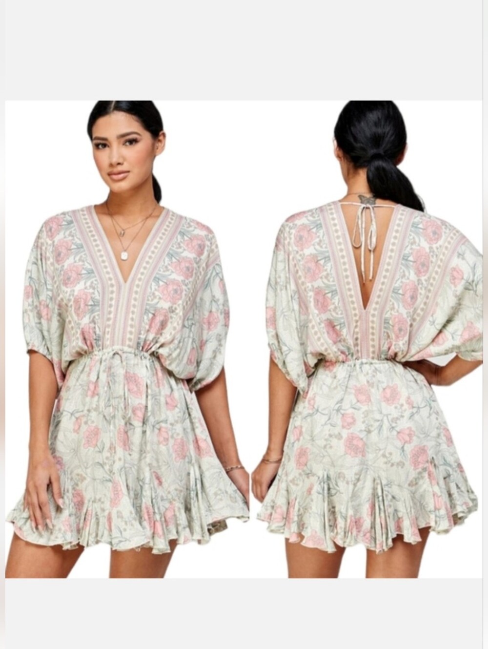 Floral V-Neck Ruffle Hem Flirty Frills Mini Dress - Pink Floral EUC Like NEW 🔥